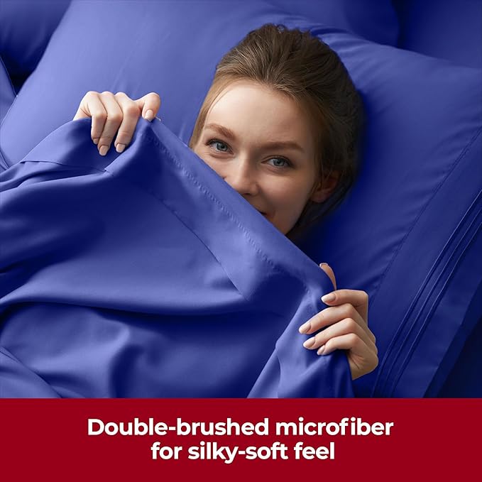 Mellanni Extra Deep Twin XL Sheets - 3 PC Iconic Collection Bedding - Hotel Luxury, Ultra Soft, Cooling Bed Sheets - Wrinkle, Fade, Stain Resistant (Twin Extra Long, Royal Blue)