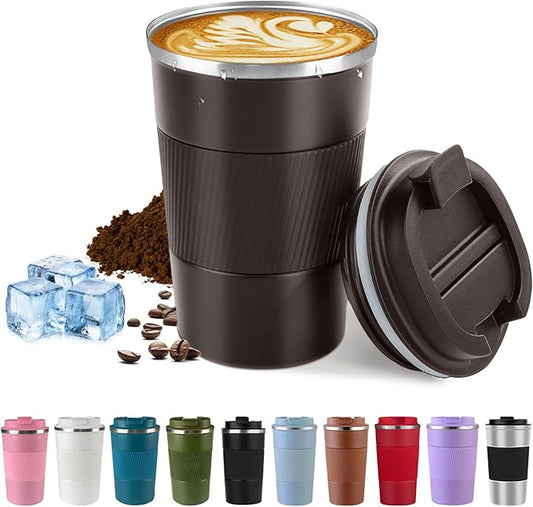 Vacuum-Insulated Stainless Steel Travel Coffee Mug, Leak-Proof Reusable Coffee Cup with Lid - Keep Hot & Cold Drinks for Hours, Durable Insulated Tumbler for Men & Women(3rd-Dark Coffee, 17OZ)