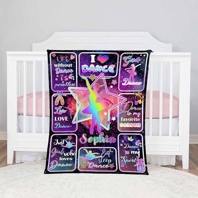 D-Story Custom Blanket with Name - Personalized Throw Blankets for Girls & Boys - Dancing Girl Design - Christmas & Birthday Gift