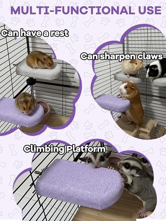 Chinchilla Lava Ledges Rat Climbing Platform 4 Pack Pumice Ledge Shelf Pet Chewing Grinding Toys Small Animals Cage Accessories for Totoro Squirrel Guinea Pig Hamster Purple