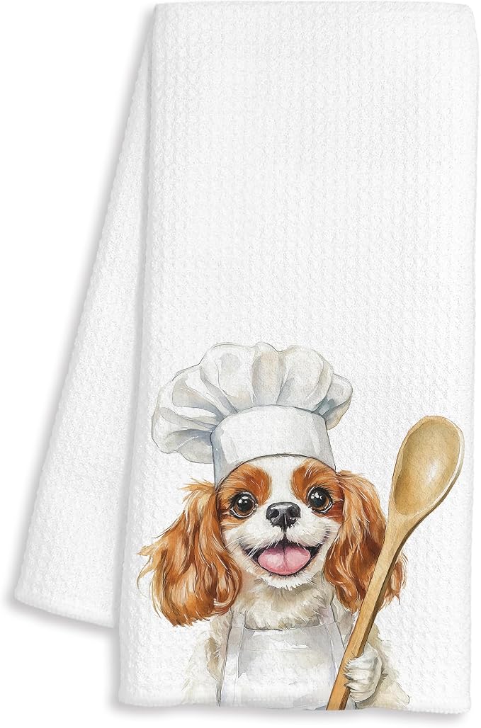Funny Colour Cavalier King Charles Spaniel Chef Kitchen Towels Gifts, Dog Gift, Chef Gifts for Women Men, Funny Dog Lover Gift Decorative Dish Hand Tea Towels for Kitchen Bakery, 16x24 Inch