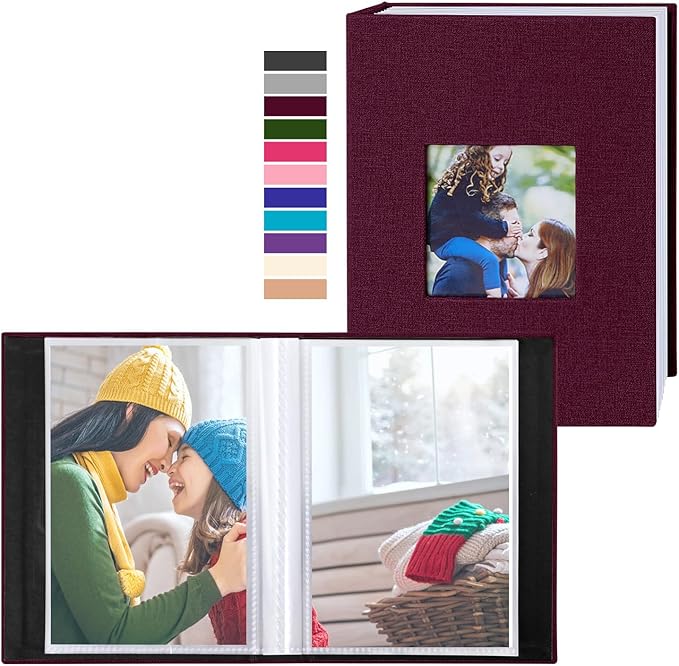 Ywlake Photo Album 4x6 100 Pockets 2 Packs, Small Mini Capacity Linen Photo Album Bulk Sets, Each Pack Holds 100 Top Loader Vertical Only Picture for Kids Boy Girls (Purple)