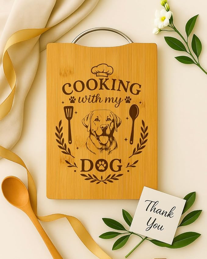 Cooking with My Dog – Engraved Bamboo Cutting Board, Gift for Dog Lovers, Handmade Kitchen Decor, Unique Personalized Dog Gift (Labrador Retriever)