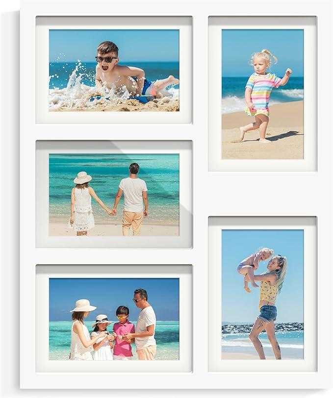 5x7 Picture Frame Collage Holds 5 Photos Made of High Definition Glass, Mat for Display 4x6 Picture Frame Collage Photo for Wall Decor White
