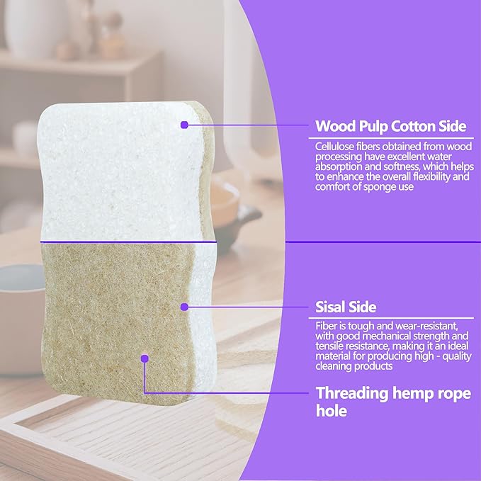 Kitchen Biodegradable Reusable Non Scratch Natural Cellulose Cleaning Sponge, Piece of 15