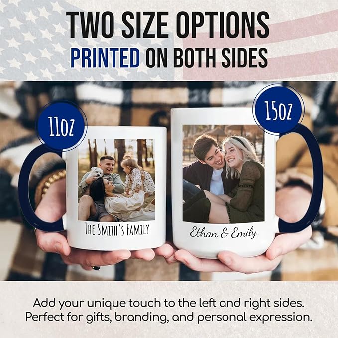 Ship Next Day Custom Mug Design Your Own Photo Text Personalized Picture Gifts for Women Men Customized Gifts Idea Personalized Coffee Mugs 11oz Dark Blue Handle