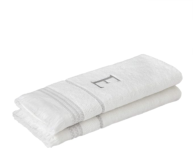 SKL Home Casual Monogram Hand Towel Set, E, 16x26, White 2 Count