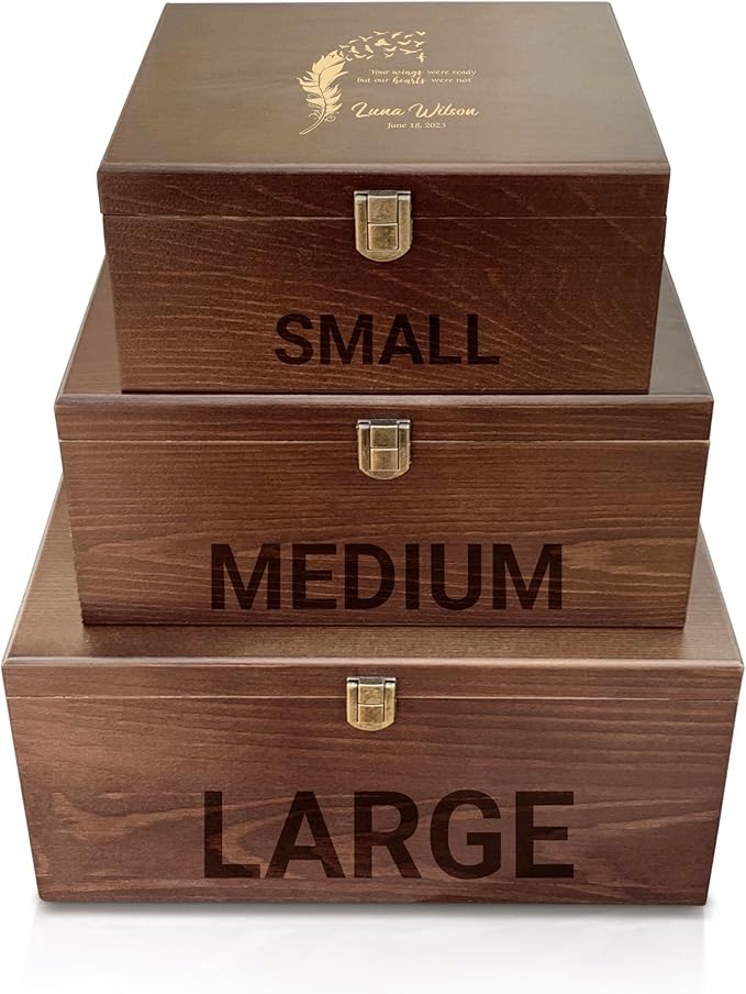 Engraved Memorial Keepsake Box: Walnut-Stained Pine Wood Sympathy Gift - In Loving Memory Box - Memorial Wooden Gifts