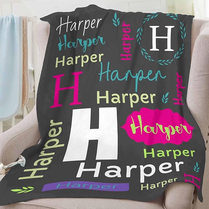 Ship Next Day, Personalized Baby Blanket for Boys Girls, Custom Name Blanket Baby Shower Super Soft Flannel Christmas Easter Birthday Gift for Newborn Toddler Kids
