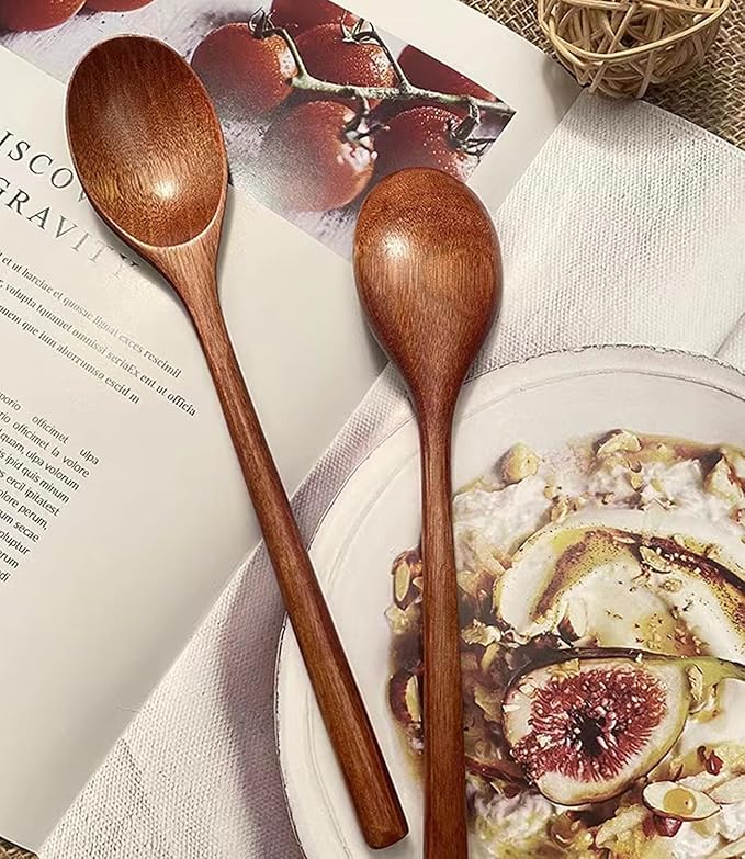 Personalized Wood Soup Spoons, Custom Engraved 9.25 Inch Wooden Spoons for Eating Cooking Mixing Stirring, Long Handle Spoon with Gift Box for Anniversary Birthday Christmas Gifts