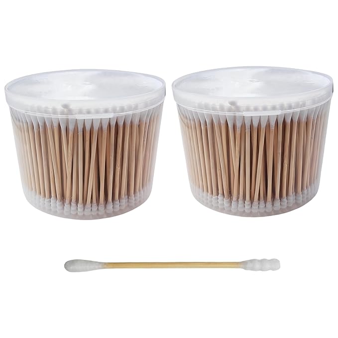 Cotton Swabs, 1000 Count Bamboo Sticks Cotton Swabs with Storage Box Cotton Buds with Wooden Handles For Ears Makeup or Nails Personal Care, One Spiral Tip