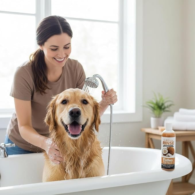 Jeffers Pet Cream Rinse Conditioner for Dogs & Cats, 17 oz - Coconut Oil Based Pet Conditioner for Detangling, Soft Coat & Static Control, Concentrated Soap Free Formula for Sensitive Skin, USA Made