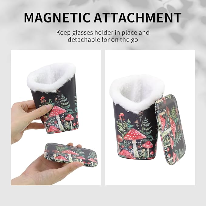 Plush Lined Eyeglasses Holder, Cute Magnetic PU Leather Glasses Stand Case for Women Men Kids