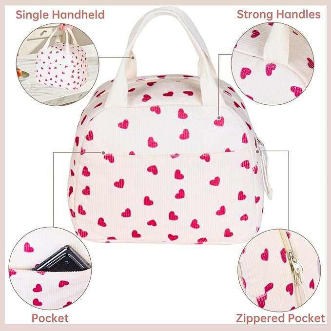 Lunch Bag for Women Men Girl,Large Cute Corduroy Lunch Tote Bags - Reusable Insulated Lunch Box for women with Handle, Leakproof WaterProof Design for Office, School, Work,Picnic.
