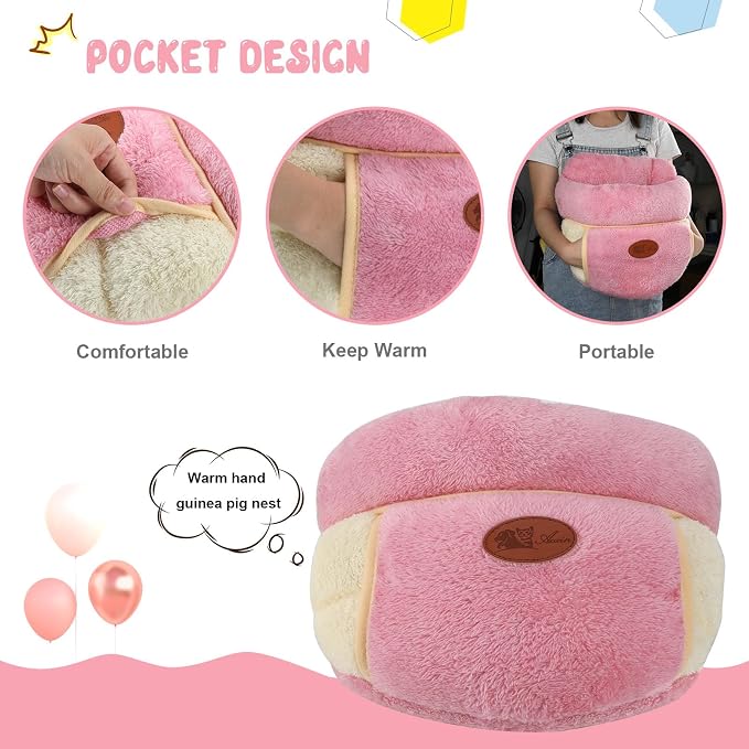 YUEPET Guinea Pig Bed, Warm Fleece Slipper Cuddle Cave, Pink | Cozy Guinea Pig House, Portable Guinea Pig Hideout, Thick Coral Fleece, Washable Cushion, Folds Flat for Storage