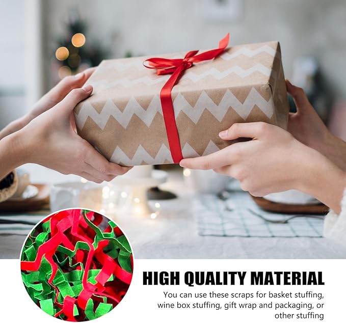 ZEBMOON 1 LB Red Green Crinkle Cut Paper Shred Filler Great for Gift Wrapping, Basket Filling, Birthday, Wedding, Halloween, Thanksgiving, Christmas Day, New Year Party Decorations Filling Supplies