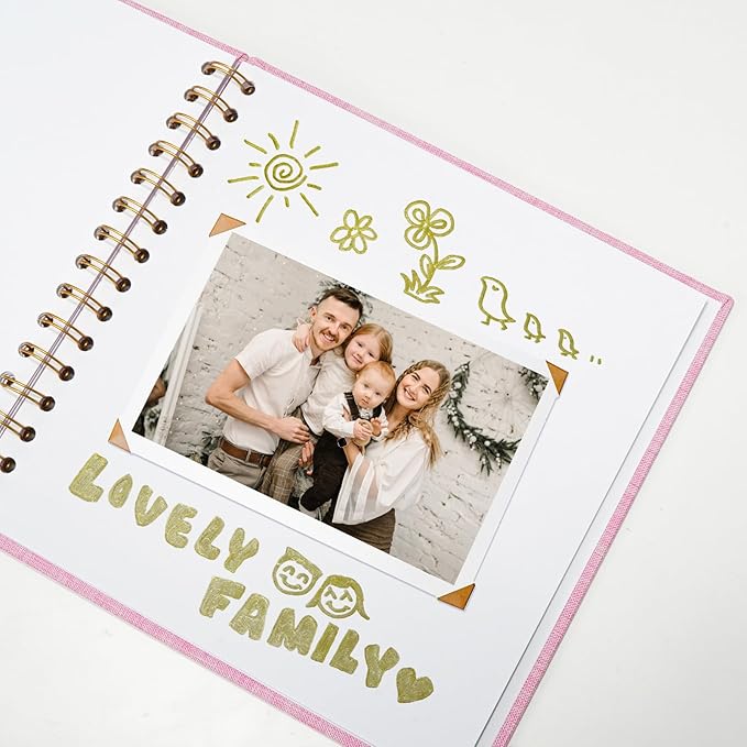 7x7 Inch Scrapbook DIY Photo Album Linen Cover Hardcover White Pages 20 Sheets Small Scrap Memory Book Pink