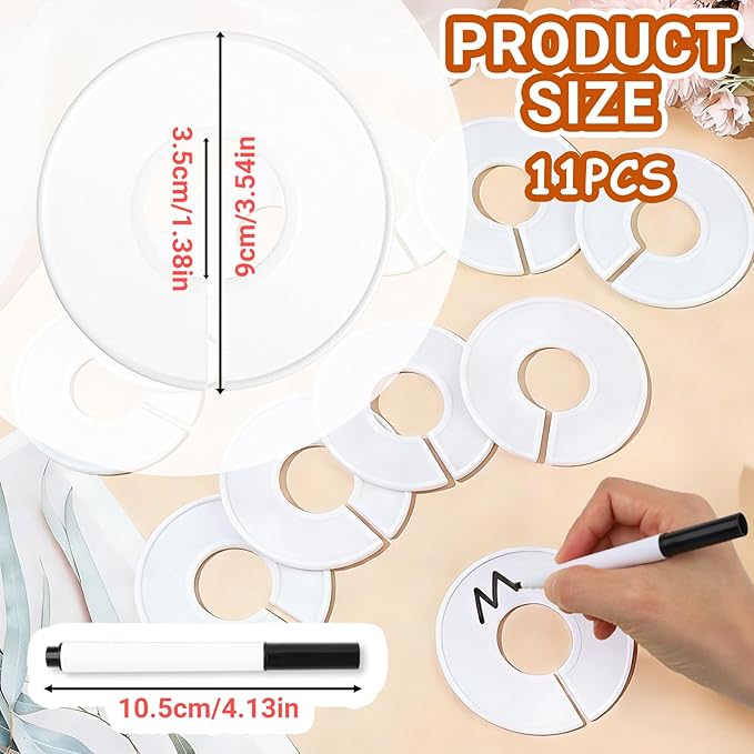 10 Pack White Blank Clothing Rack Size Dividers - Wardrobe Hanger Label Closet Dividers with Marker Pen | Closet Separators Garment Organizer for Clothes Organization