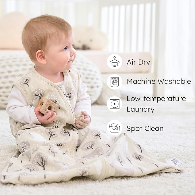 Baby Sleep Sack 0-6 months, 100% Cotton Sleeping Sack for Newborn and Infant, 3 Pack Baby Wearable Blanket for Boy and Girl, 0.5 Tog Lightweight Double Zipper Sleep Bag Green Apricot Bear