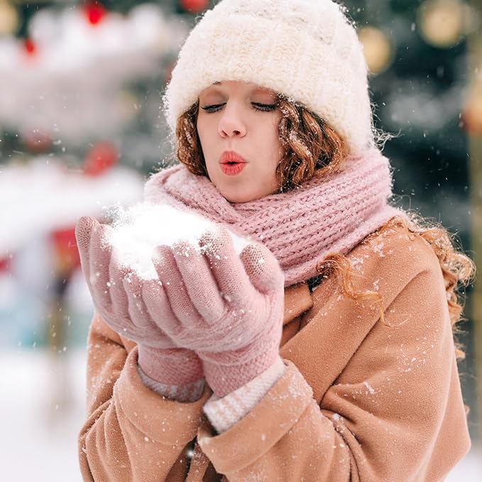 Trifabricy Winter Gloves for Women, Warm Fleece Lined Womens Gloves, Knit Glove for Women, Touchscreen Glove for Cold Weather