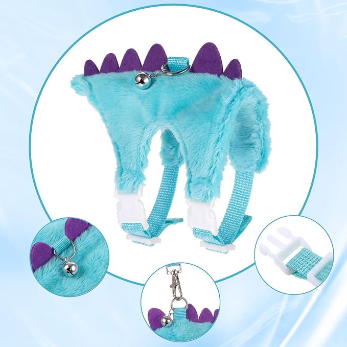 Ferret Harness and Leash Set Small Animals Vest Harness with Safe Bell Dinosaur Shaped Leash Set for Baby Rabbit Guinea Pig Teacup Chihuahua Mouse and Other Small Pet (Blue)