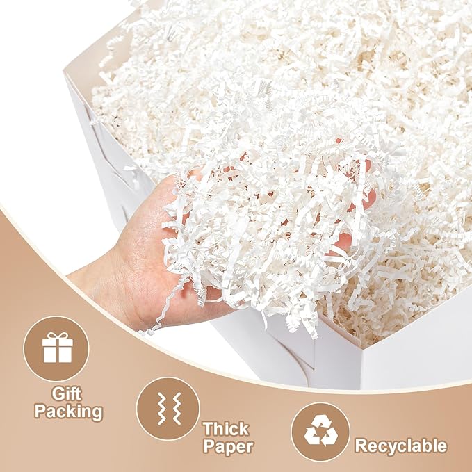 Wowxyz 2 LB Crinkle Cut Paper Shred White Crinkle Shredded Paper - Gift Box Baskets Bag Filler - Confetti Stuffing for Birthday, Holiday Gift Packaging Wrapping