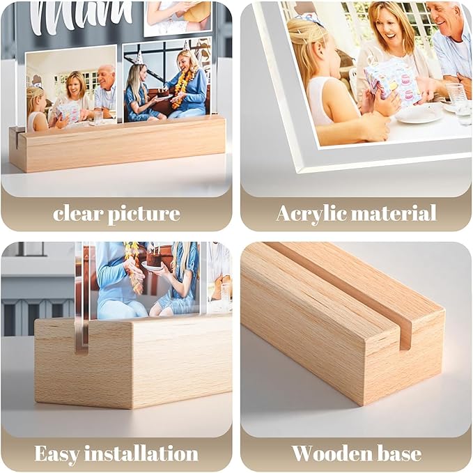 Custom Picture Frames with Photos, Custom Dad Photo Frame with Night Light, Customized Dad Birthday Gifts, Personalized Father's Day Gifts for Dad from Daughter Son Wife
