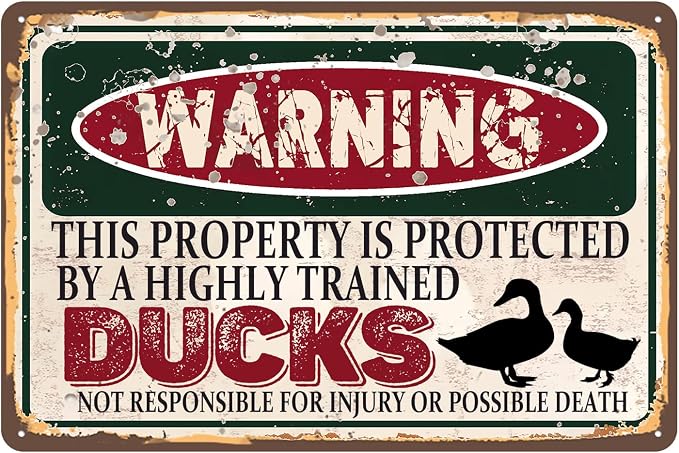 Vintage Ducks Metal Sign Wall decor | Warning this property is protected bY a highly trained Ducks Sign Funny Tin Signs 12x8 Inch