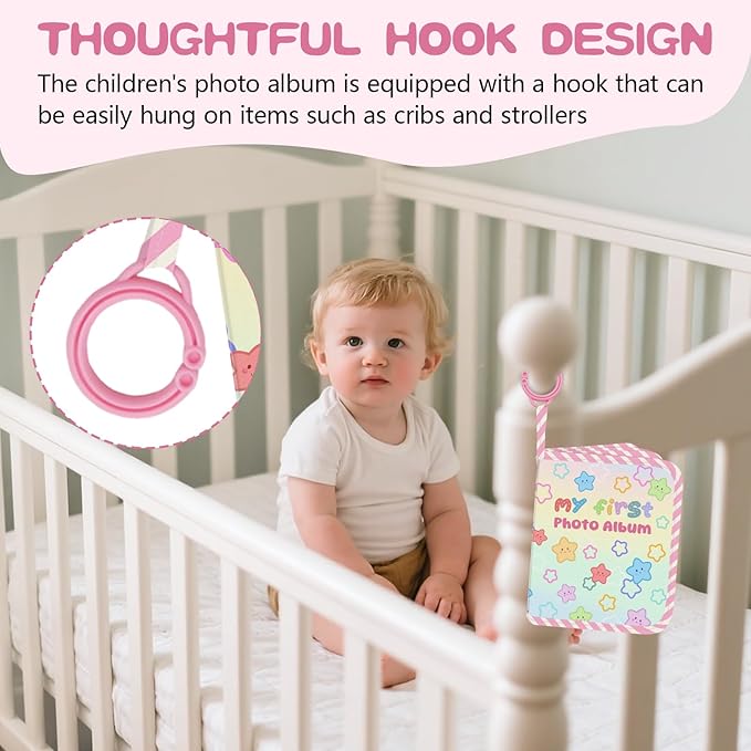 Baby Photo Album, My First Family Soft Photo Album For Baby, Stars Babies Cloth Photo Book Memory Keepsake Shower, First Year Babies Gift Pictures Holds for Newborn Toddler Kids 5.5x7inches