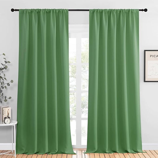 NICETOWN Blackout Curtains for Living Curtains, Froest Green, 2 Panels, 52 by 95, Room Darkening Window Curtain Panels, Easy-Care Solid Thermal Insulated Draperies/Drapes for Daughter Room