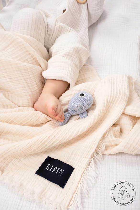 Muslin Swaddle Blankets, 4 Layer Natural Swaddle Blanket - 100% Organic Turkish Cotton Baby Blanket, Swaddles for Newborns, Baby Wrap for Boys - Girls - Perfect (4 Layer - Natural)