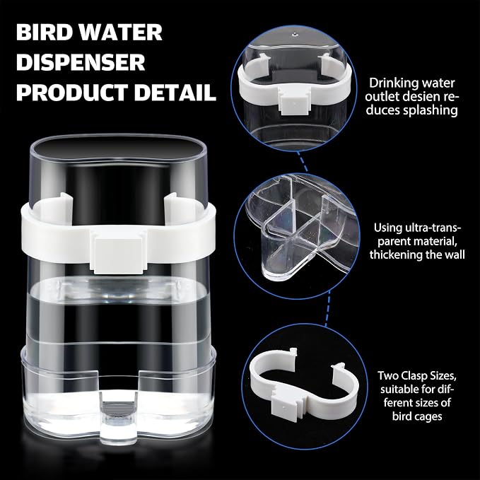 Yaomiao 4 Pcs No Mess Small Bird Feeders Automatic Parakeet Water Dispenser Clear Quail Feeder and Watered Cage Accessories for Small and Medium Parakeet Cockatiel Canary(Assorted,Blue)
