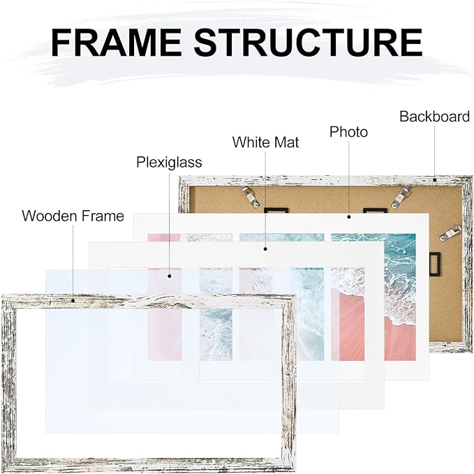 Vittanly 8x14 Picture Frames Collage Wall Decor, Displays 3Pcs 4x6 Pictures with Mat or 1Pcs 8x14 without Mat, Collage Picture Frame for Horizontal or Vertical Display, Distressed White, 1 Pack