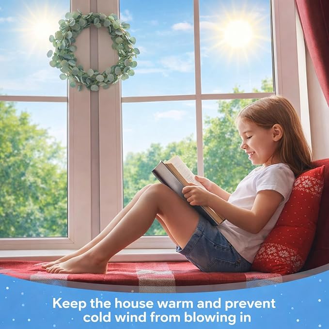 47 x 63 Inch Adjustable Window Insulation Kit for Summer Heat Cuttable Window Plastic Keep Warm in Winter Cool in Summer Transparent Film with Adhesive Straps Reusable Winterizing Cover