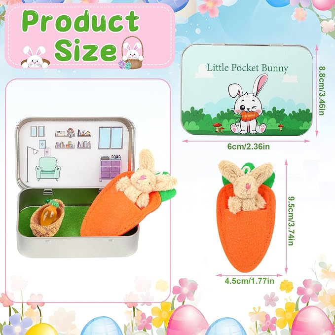 Little Pocket Bunny DIY Pet Adoption Easter Basket Travel Buddy | Little Pocket Bunny collectible in tin box, desk decor gift for office, coworker, Easter gift and animal lovers