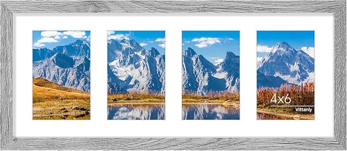 Vittanly 8x20 Collage Picture Frame, Displays 4Pcs 4x6 Pictures with Mat or 1Pcs 8x20 without Mat, Picture Frames Collage Wall Decor for Horizontal or Vertical Display, Grey, 1 Pack