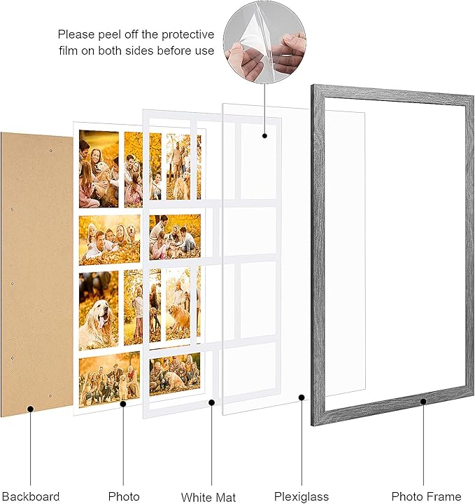 13x21 Collage frame with 10 Openings 4X6 Pictures, Multiple Picture Frame with Mat, Wall or Tabletop Decor, Grey Wood Grain,2 Pack