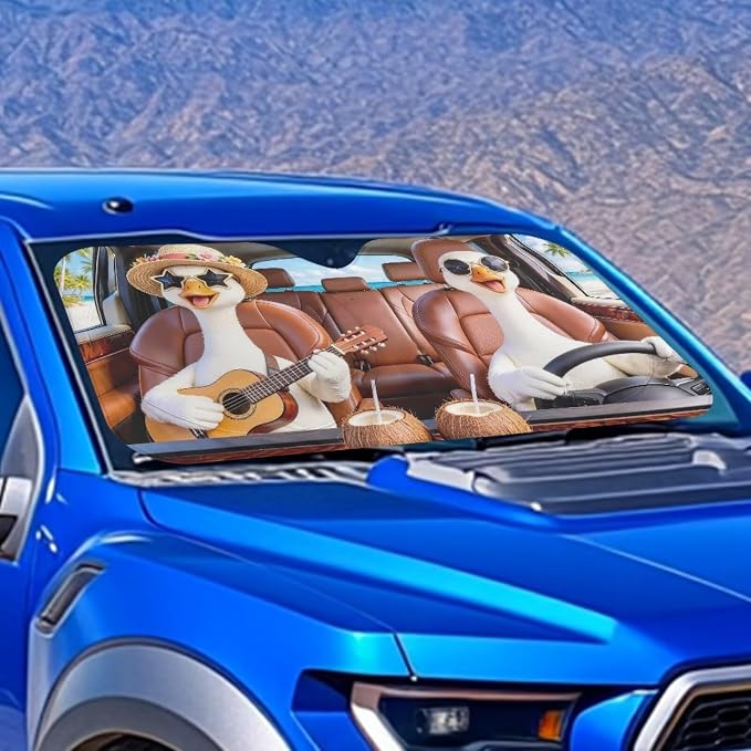Cute Geese Car Front Windshield Sun Shade Reflect UV Sun and Heat Foldable Funny Car Windshield Sunshades Easy to Store Sun Visor Protector Universal Vehicle Accessories