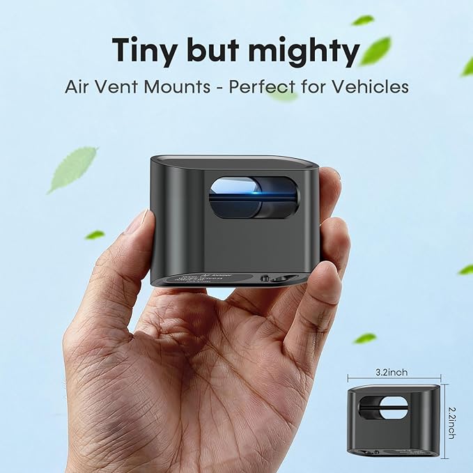 Compact Car Air Purifier- Easy Install Portable Filter-Free Odor Eliminator for Smoke, Pet Odors and VOCs, Silent Operation, Universal Vent Clip for Car by Yakry
