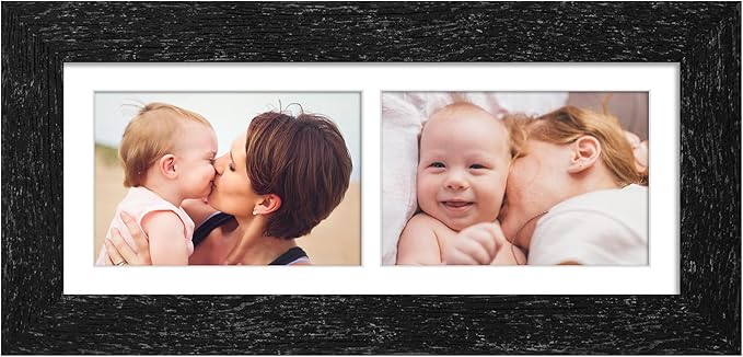 6x15 Picture Frame Display 2 opening 5X7 Double Picture Frame Collage,Multi Photo Frame with Mat,Plexiglass,Horizontal and Vertical Formats for Wall Decor,Black Wood Grain