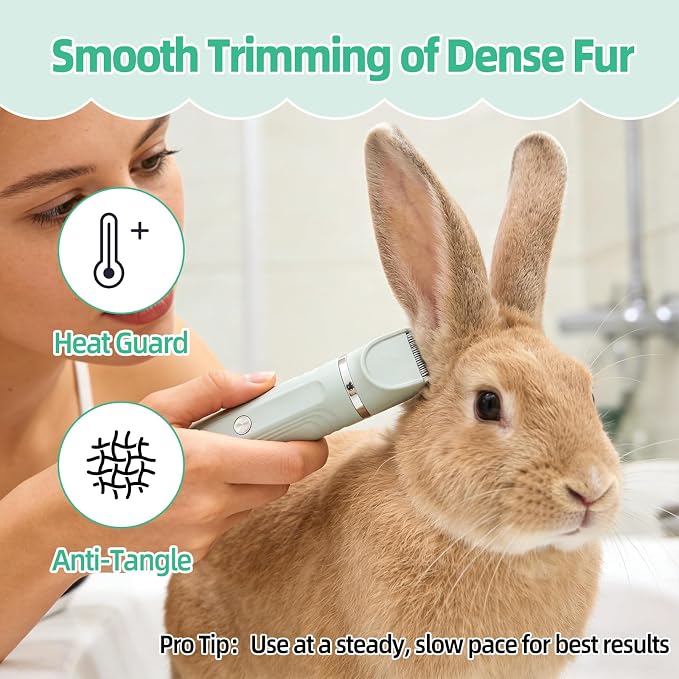 Guinea Pig & Rabbit Grooming Kit 2 in 1 – Cordless Hair Clipper & Nail Grinder for Small Animals– Low-Noise Rechargeable Nail Clippers Electric - Green