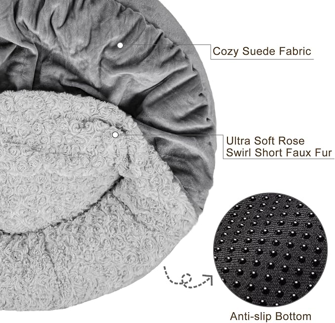 JOEJOY Small Dog Bed Cat Bed with Hooded Blanket, Cozy Cuddler Luxury Puppy Pet Bed, Donut Round Calming Anti-Anxiety Dog Burrow Cave Bed - Anti-Slip Bottom and Machine Washable 23 inch