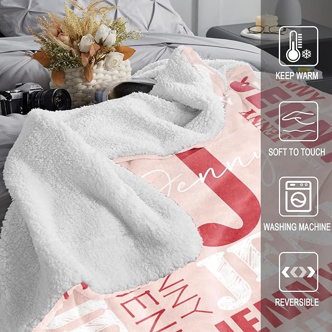 Personalized Blankets for Teen Boys Girls - Printed in USA Custom Blanket with Kid Names Reversible Plush Ultra-Soft Sherpa Fleece Monogrammed Baby Throw Blankets Customized Birthday Gifts for Adults