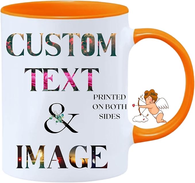 Custom Coffee Mug with Photo, Text, or Logo | Personalized Ceramic Mug 11oz | Customizable Gift for Men, Women | Unique Gift for Birthdays, Holidays, Christmas | White - Orange