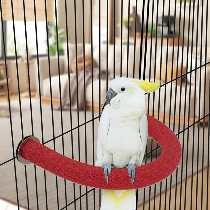 Rypet U-Shaped Large Parrot Perch, Quartz Bird Perch for Cage(Red XL) | Safe Chew & Rest Perch for Large Birds, Durable Non-Toxic Cage Accessory, for Parakeets Cockatiels Conures Macaws
