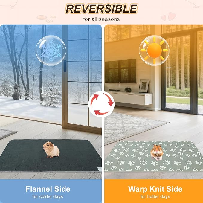 BEAUTYZOO 2Pack Washable Reversible Guinea Pig Cage Liners, Fleece Bedding | 24x47" Fleece Cage Liners, Waterproof Leakproof Super Absorbent Washable Reusable Pee Pads for Guinea Pig, Rabbit, Hamster