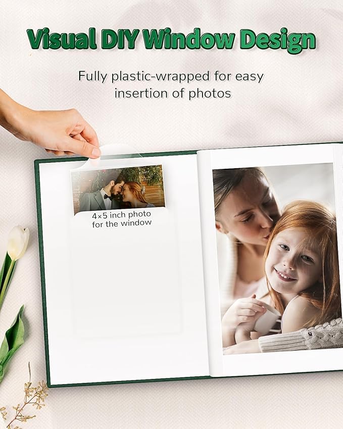 Photo Album 4x6 with 100 Pockets,Slip-in Picture Albums,Linen Cover Memory Book with Front Window,White Page Vertical Photo Book for Wedding,Family,Anniversare,Baby,Vacation