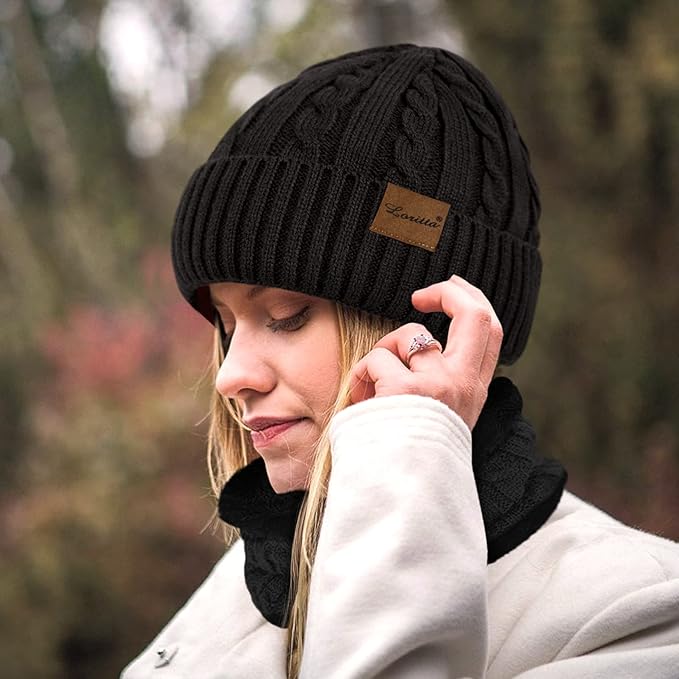 Loritta 3 Pieces Winter Hats for Women Scarf Touch Screen Gloves Set Thick Warm Fleece Lined Beanie Hat Gifts