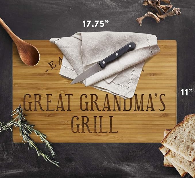 Andaz Press Large Bamboo Wood BBQ Cutting Board Gift, 17.75 x 11-inch, Great Grandma's Grill, 1-Pack, Laser Engraved Serving Chopping Board Christmas Birthday Chef Kitchen Ideas