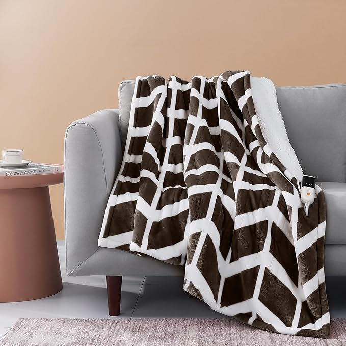 VENTIMI Electric Blanket Heated Throw, 62" x 84" Heated Blanket with 9 Heat Levels & 2 to 10 Hours Auto Off, Fast Heating Blankets with ETL & FCC Certification, Coffee